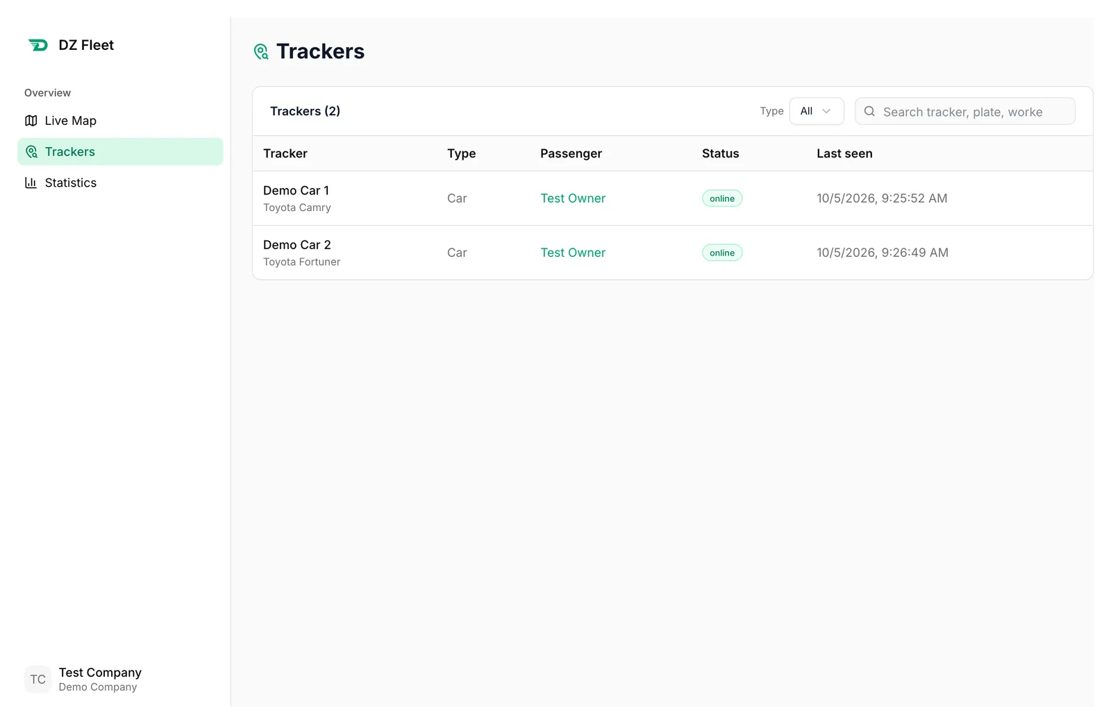 หน้ารายการ Trackers