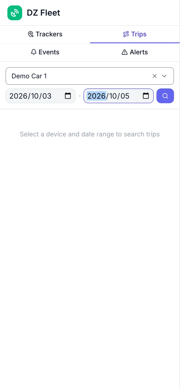 Trips with a vehicle and date range selected
