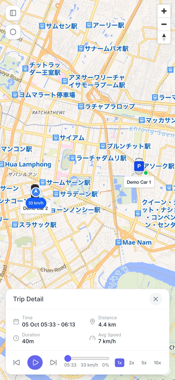 選んだ走行のルートと詳細(時刻・距離・所要時間)